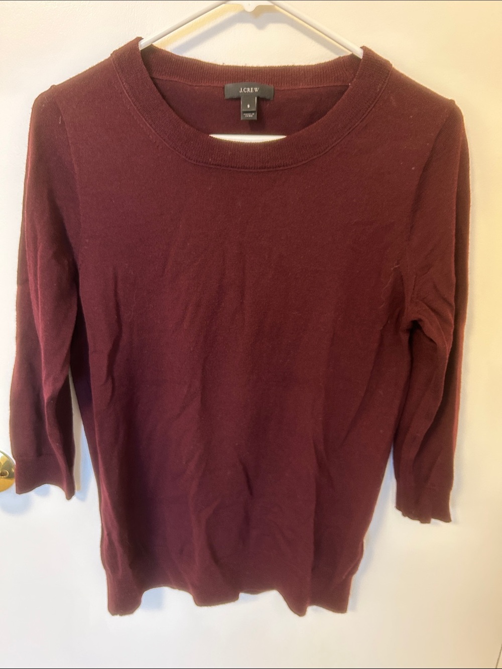 J. Crew Burgundy Lightweight Crewneck 3/4 Sleeve Sweater women’s small